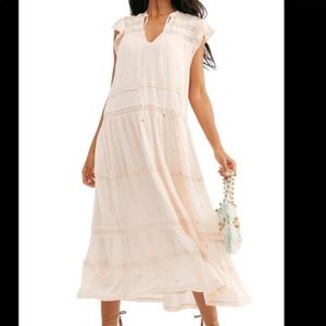 Free people blush embroidered maxi dress flower L